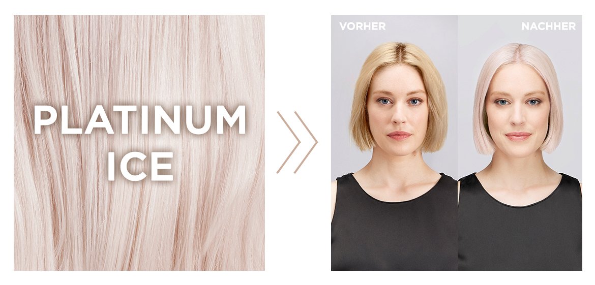Detailaufnahme für Platinum Ice und eine junge Frau, vor und nach der Anwendung